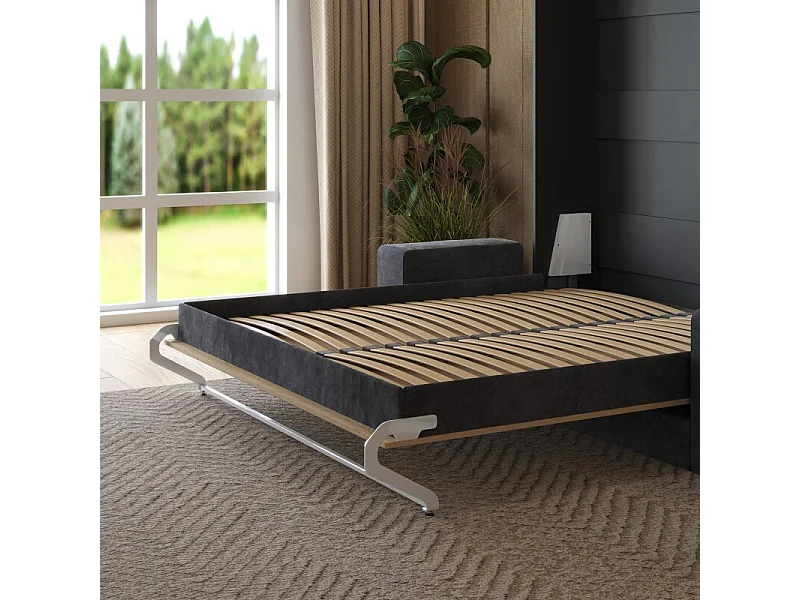 Lit escamotable 160x200cm Vertical Canapé Anthracite Lit Mural SUP M1 Anthracite/Chêne Kaiserberg