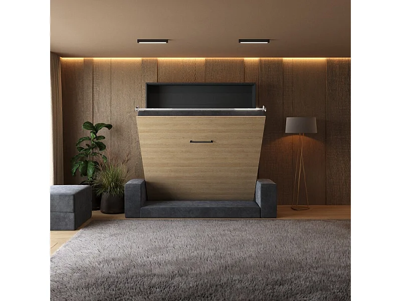 Lit escamotable 160x200cm Vertical Canapé Anthracite Lit Mural SUP M1 Anthracite/Chêne Kaiserberg