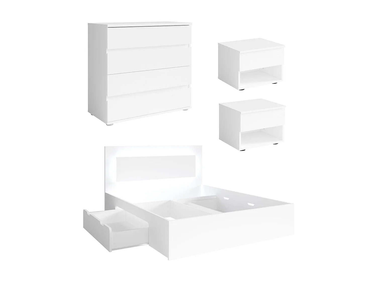 SCHLAFZIMMER-SET Fino mit Lattenrahmen weiß 4-teilig