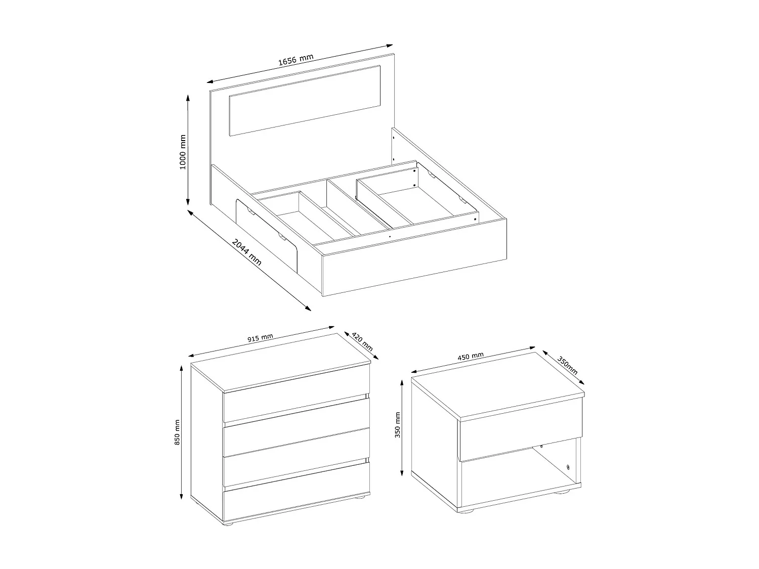 SCHLAFZIMMER-SET Fino mit Lattenrahmen weiß 4-teilig