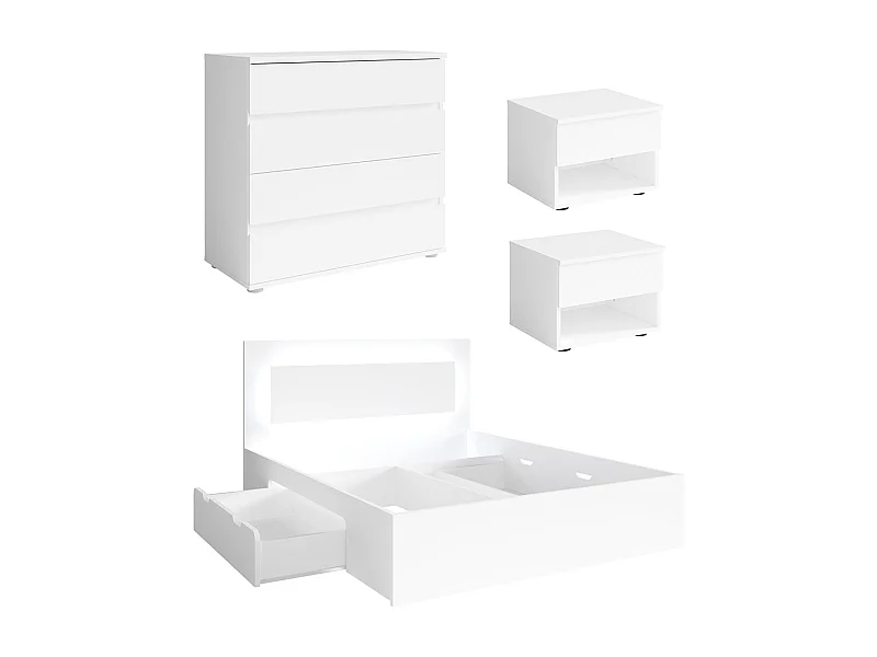 SCHLAFZIMMER-SET Fino mit Lattenrahmen weiß 4-teilig