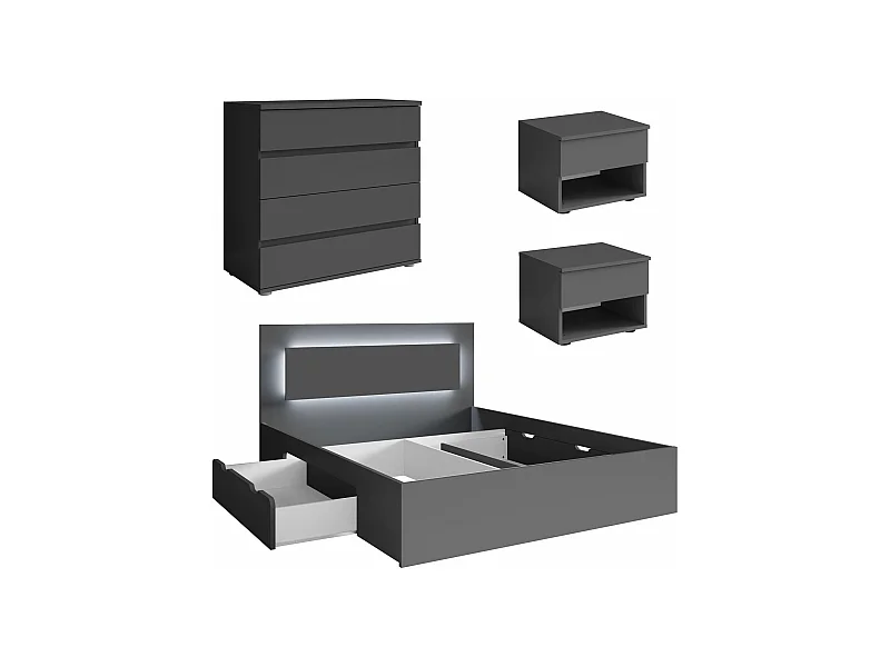 SCHLAFZIMMER-SET Fino mit Lattenrahmen graphit 4-teilig