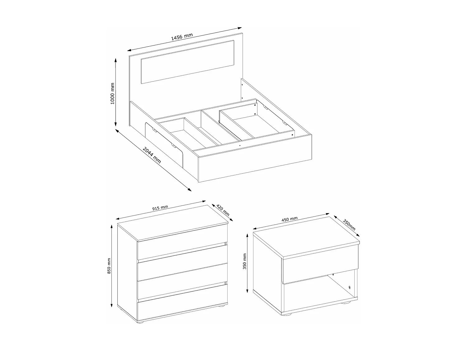 SCHLAFZIMMER-SET Fino mit Lattenrahmen weiß 4-teilig