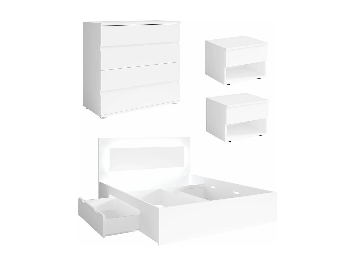 SCHLAFZIMMER-SET Fino mit Lattenrahmen weiß 4-teilig