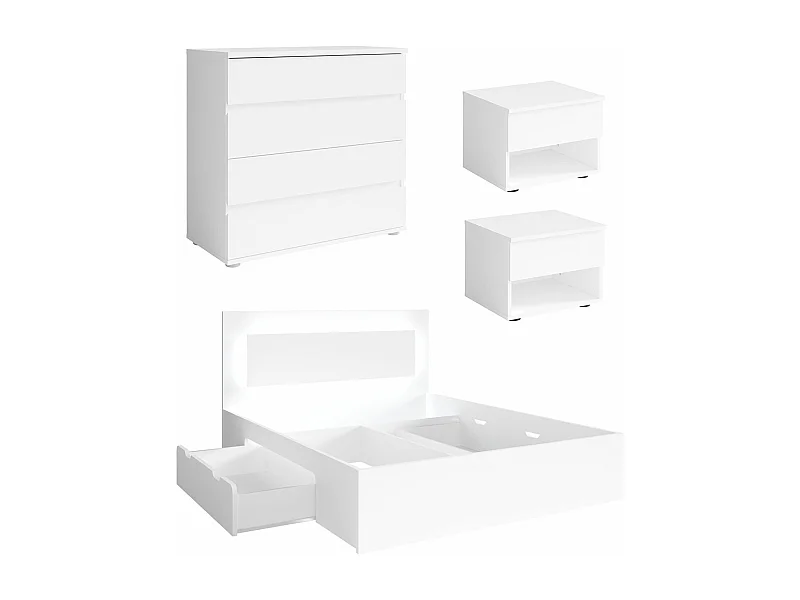 SCHLAFZIMMER-SET Fino mit Lattenrahmen weiß 4-teilig