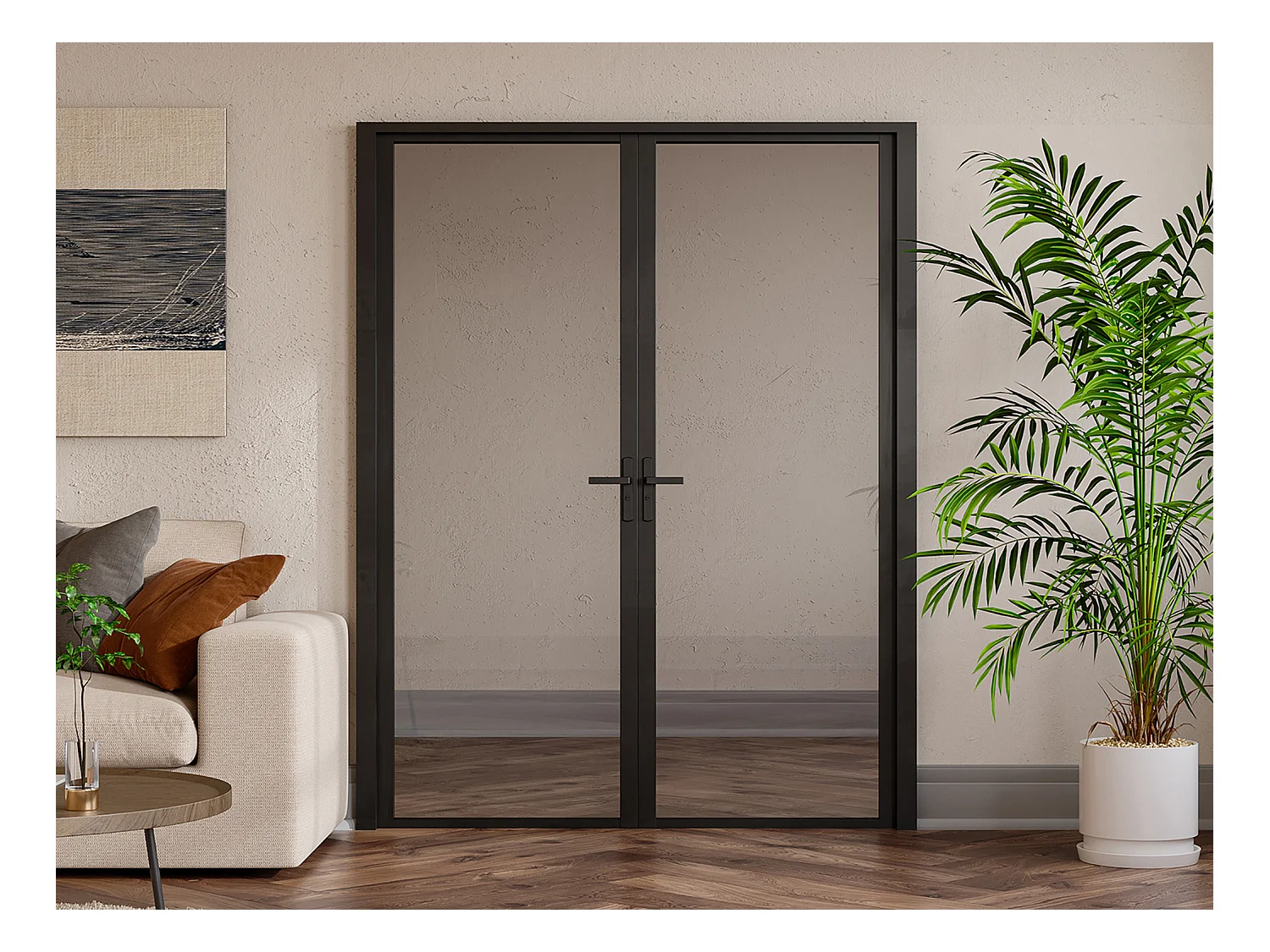 Bloc porte réversible à deux battants en aluminium et verre trempé - 2 x H204 x L83 cm - Noir - LOXTON
