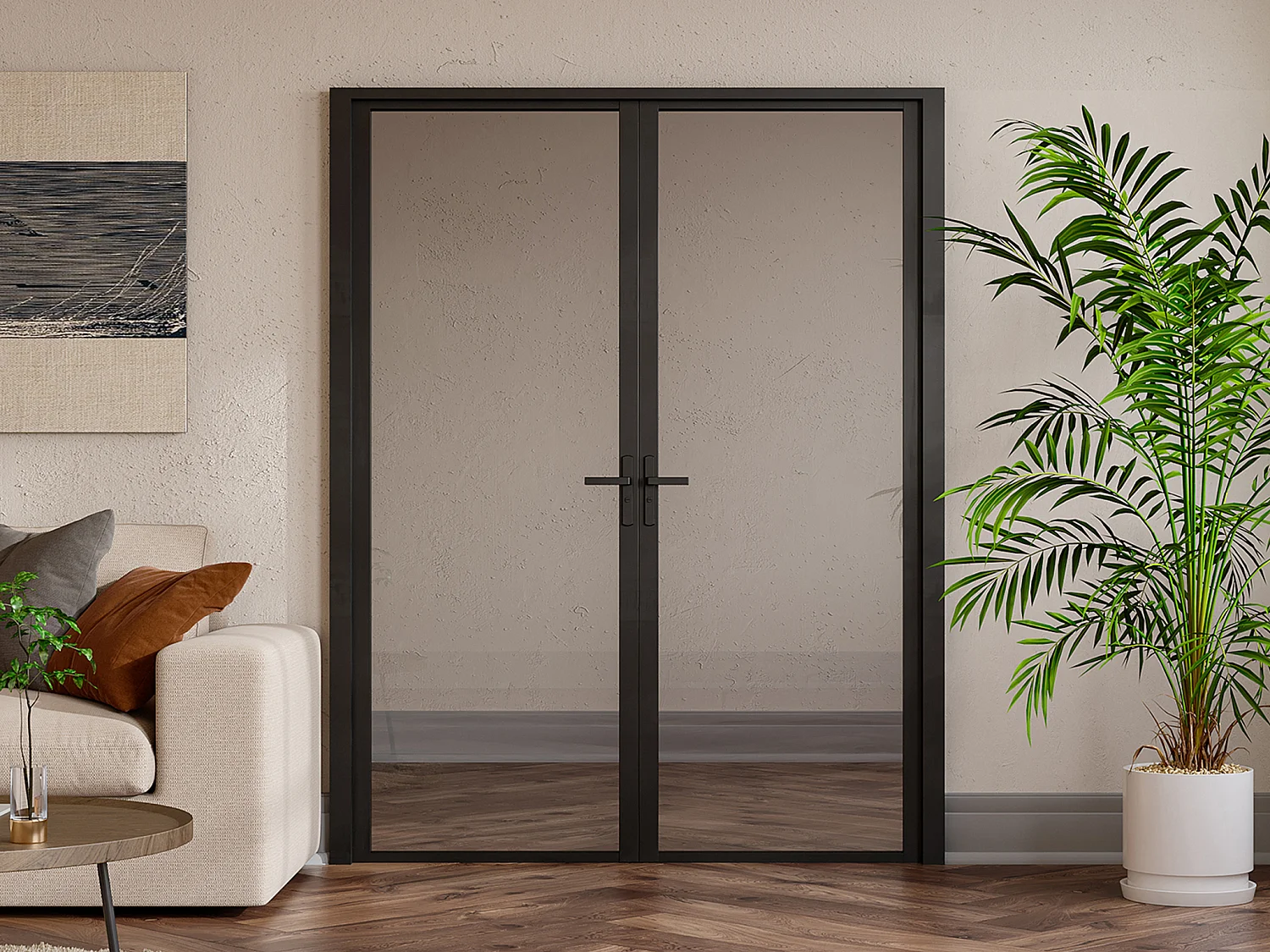 Bloc porte réversible à deux battants en aluminium et verre trempé - 2 x H204 x L83 cm - Noir - LOXTON