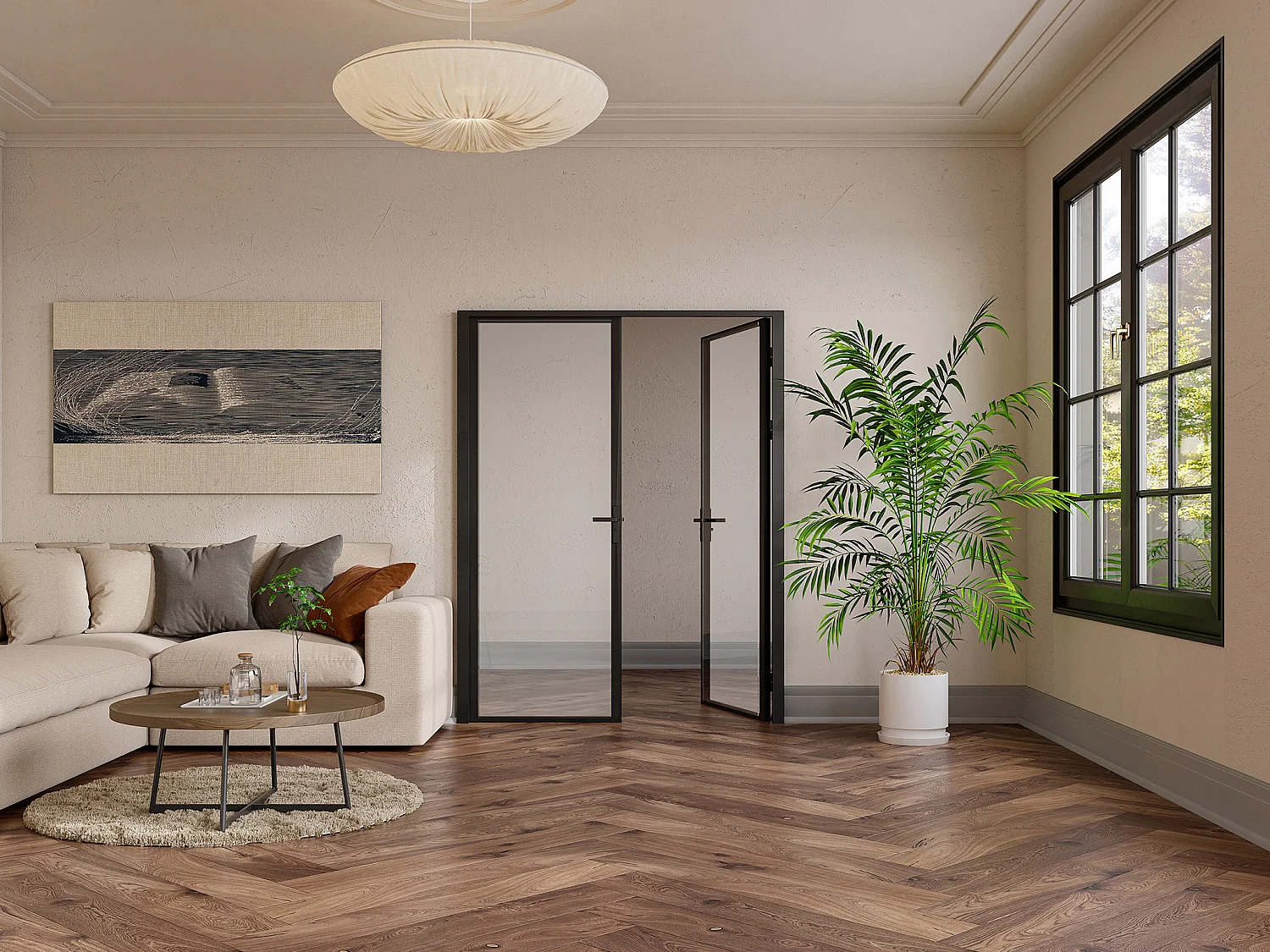 Tür-Set - zwei Flügel - wendbar - Aluminium & Sicherheitsglas - 2 x 204 x 93 cm - Schwarz - LOXTON