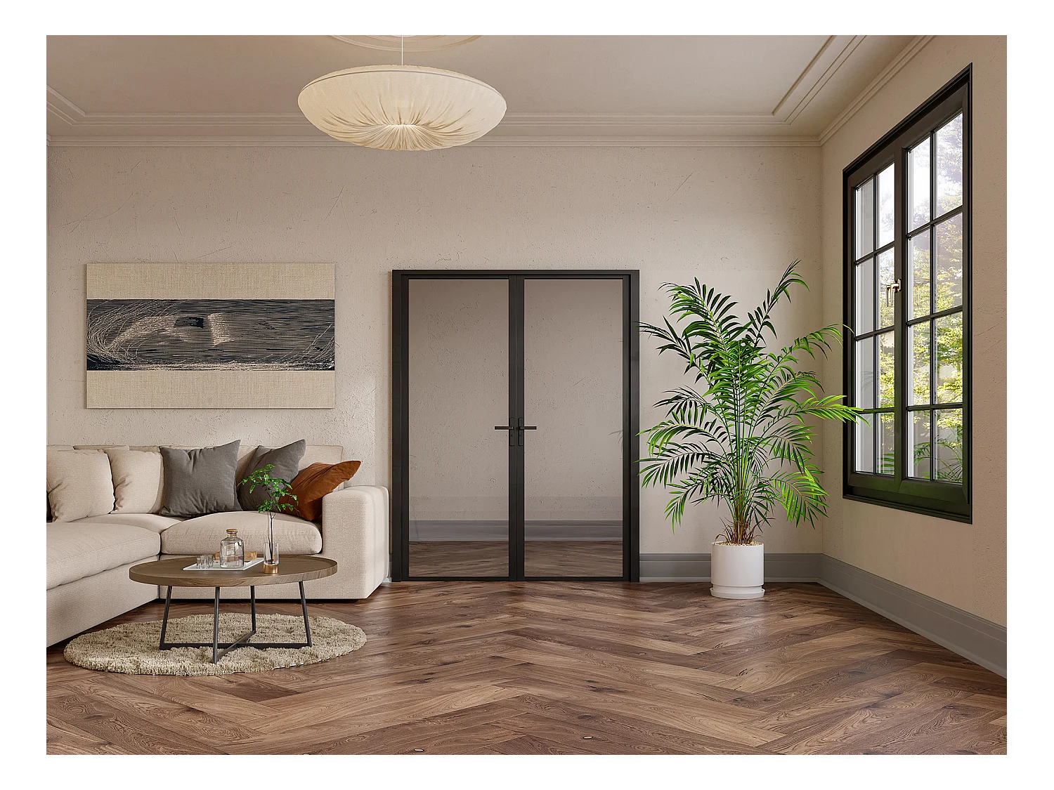 Blocco porta reversibile a due battenti 2 x H204 x L93 cm in Alluminio e Vetro temperato Nero  - LOXTON