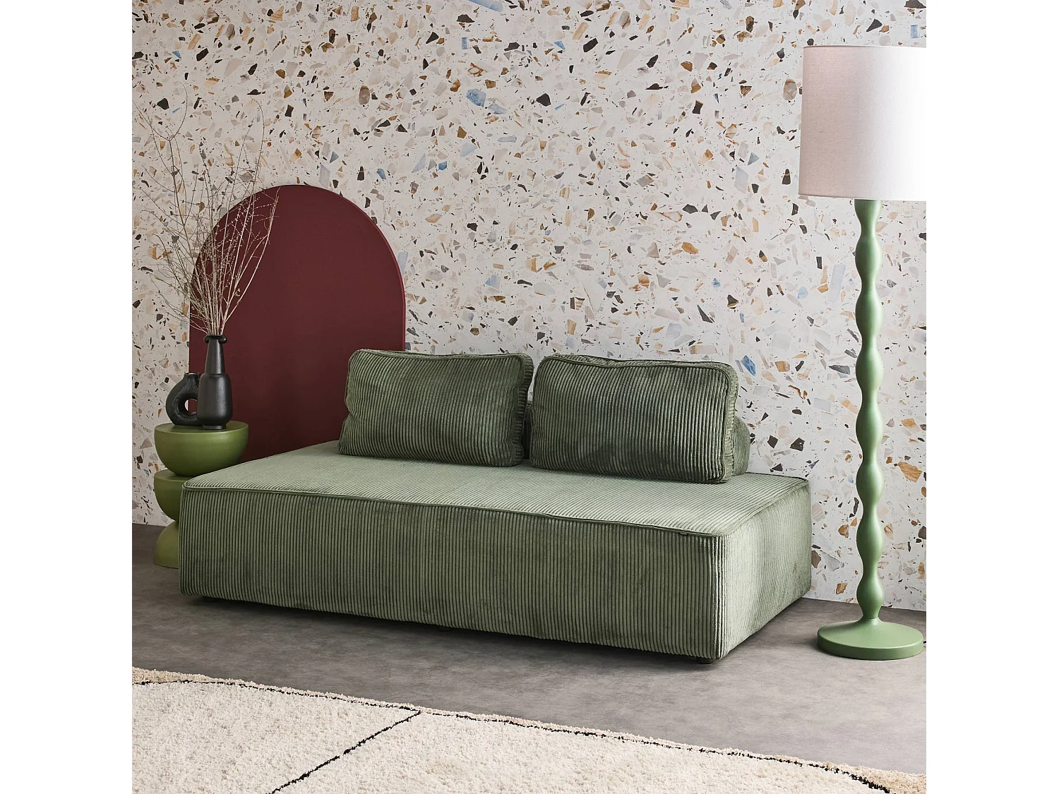 Divano modulare velluto, 2 posti, verde