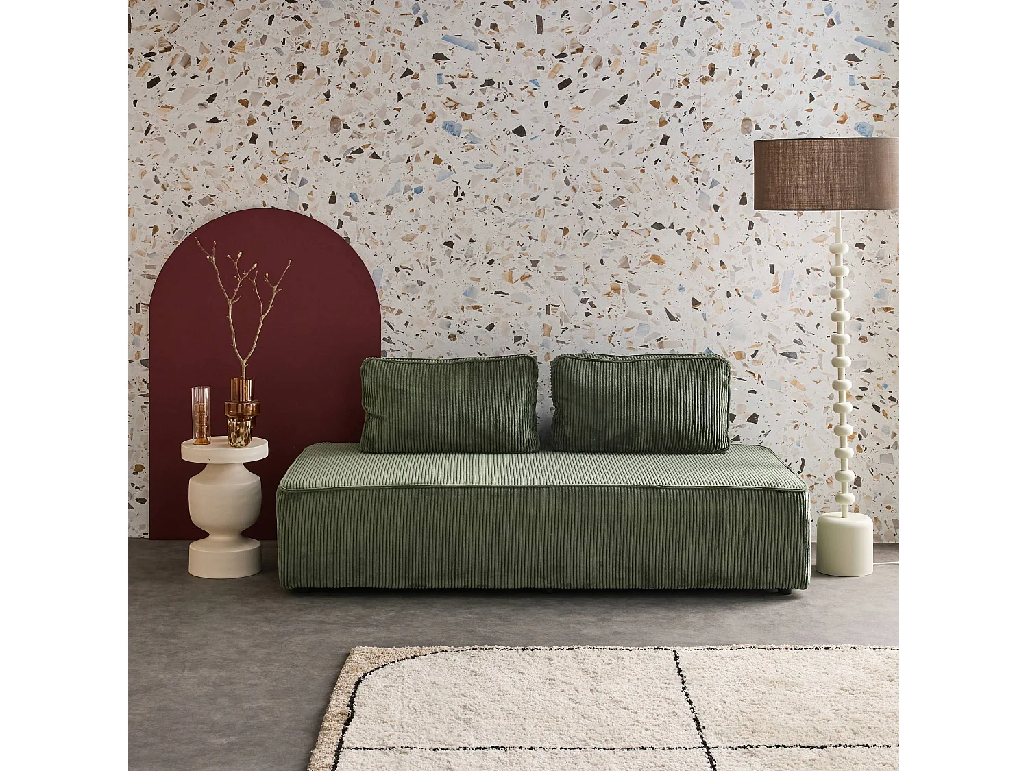 Chauffeuse 2 places pour canapé modulable velours côtelé vert