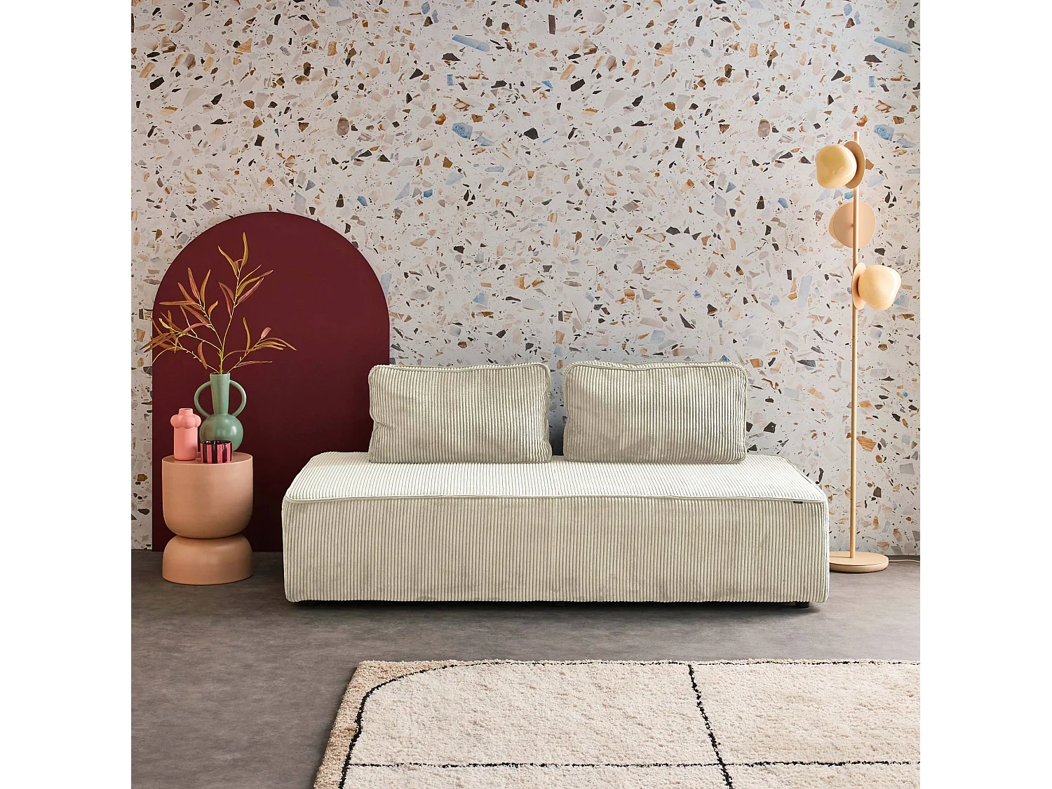 Divano modulare velluto, 2 posti, crema