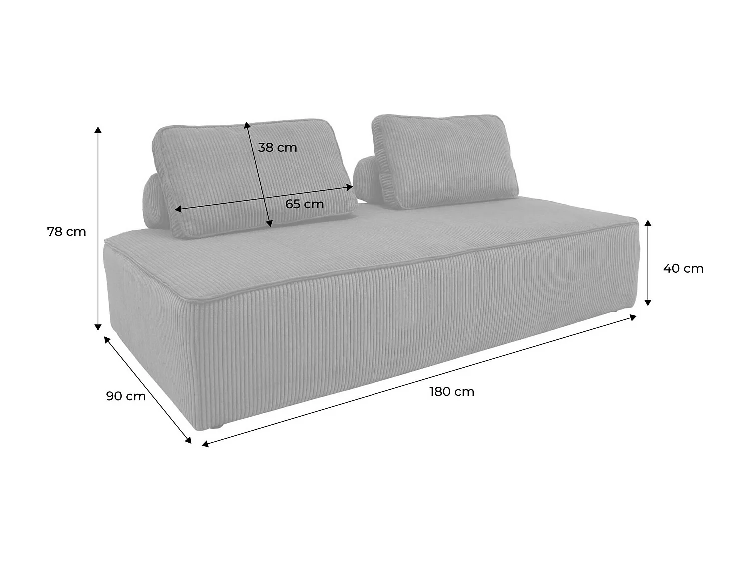 Chauffeuse 2 places pour canapé modulable velours côtelé crème