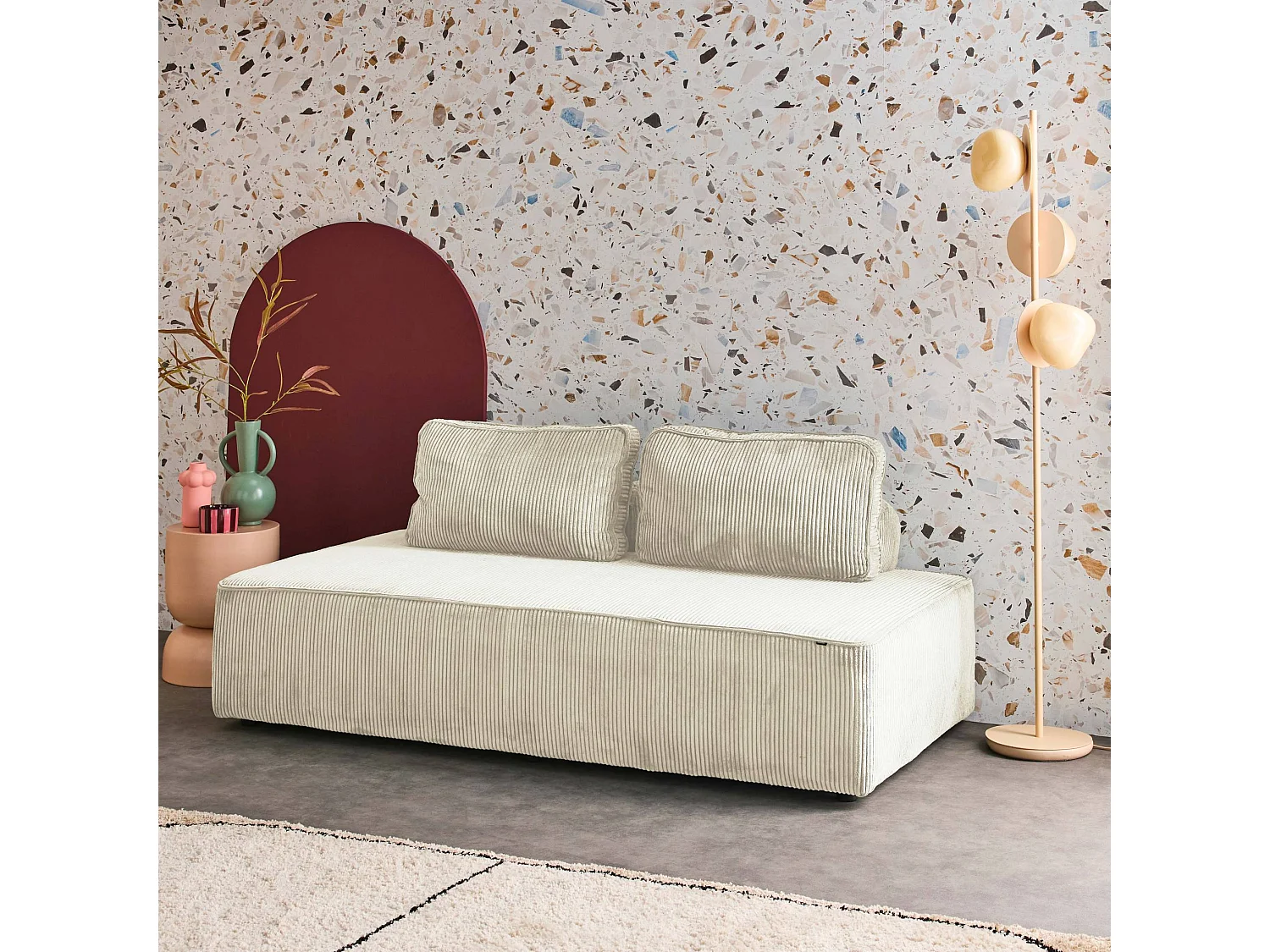 Sofá modular de pana, 2 plazas crema