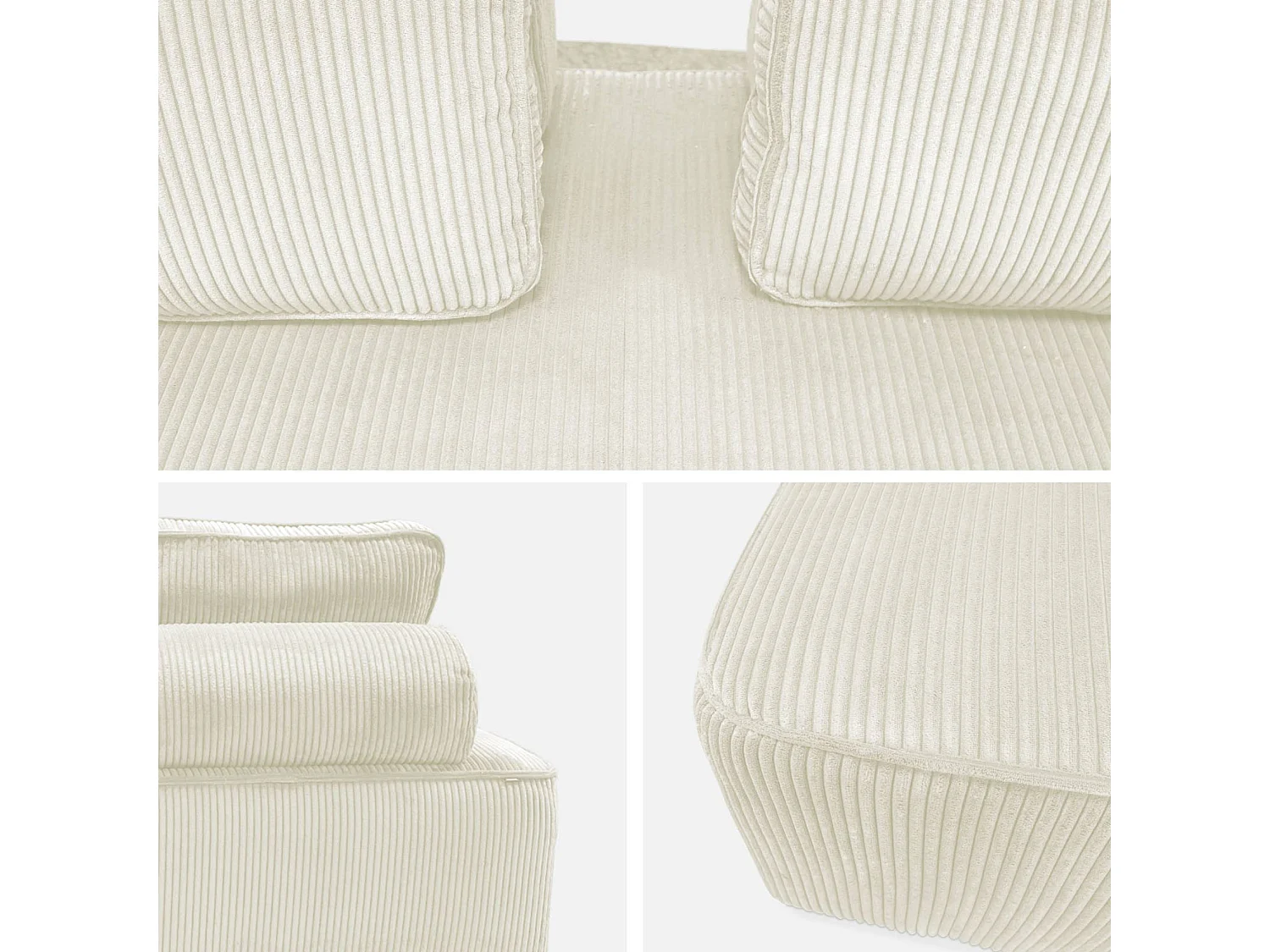 Sofá modular de pana, 2 plazas crema