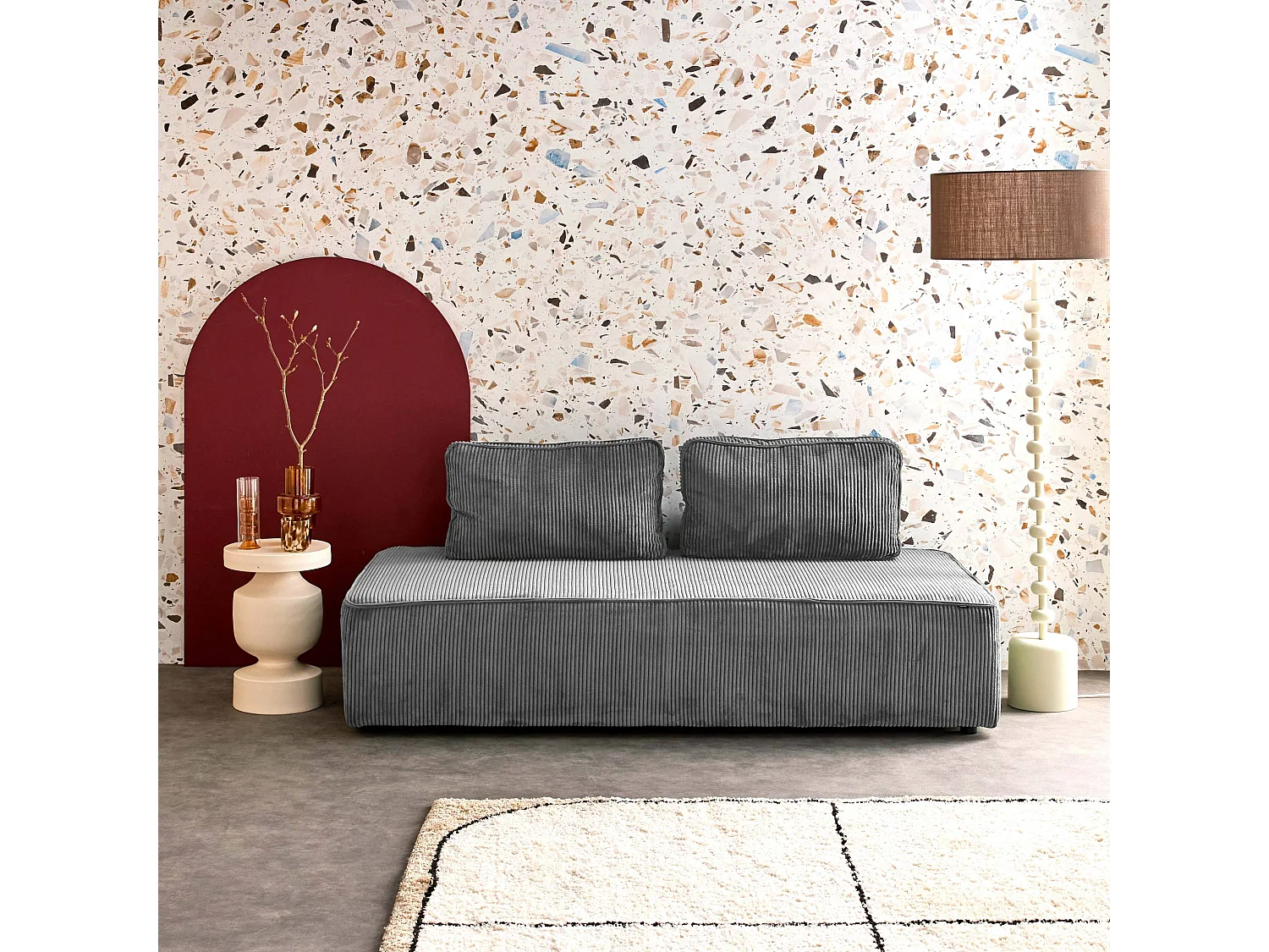 Sofá modular de pana, 2 plazas gris oscuro