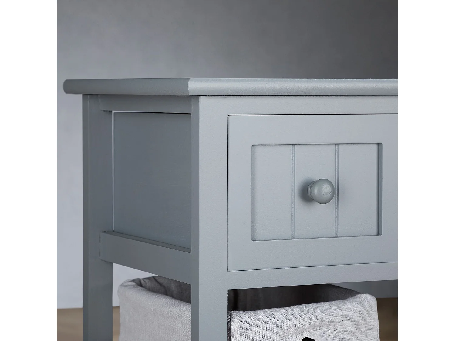 Table de chevet TALASI avec tiroir et deux paniers en bois de paulownia 28x67x31 cm (LxHxP) - meuble de rangement chambre, gris