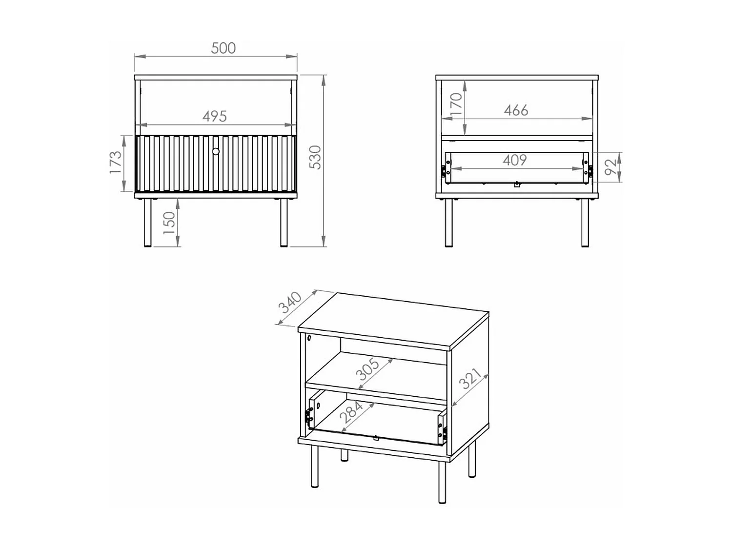 Nachttisch mit Schublade - Beige - 50 cm - CALETTO