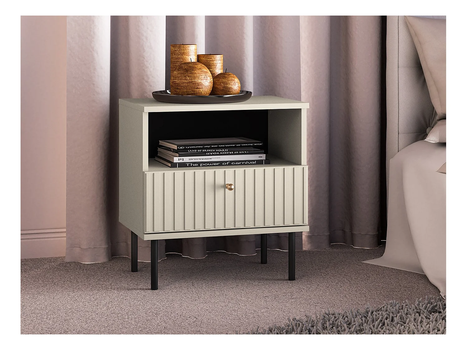 Table de chevet avec tiroir - 50 cm - beige - CALETTO