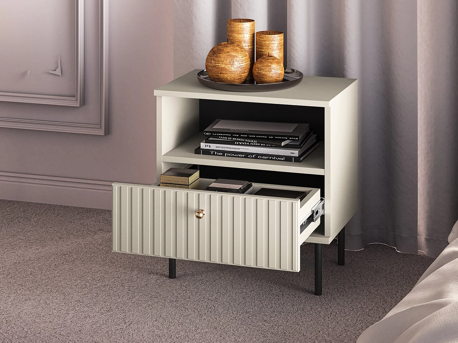 Table de chevet avec tiroir - 50 cm - beige - CALETTO