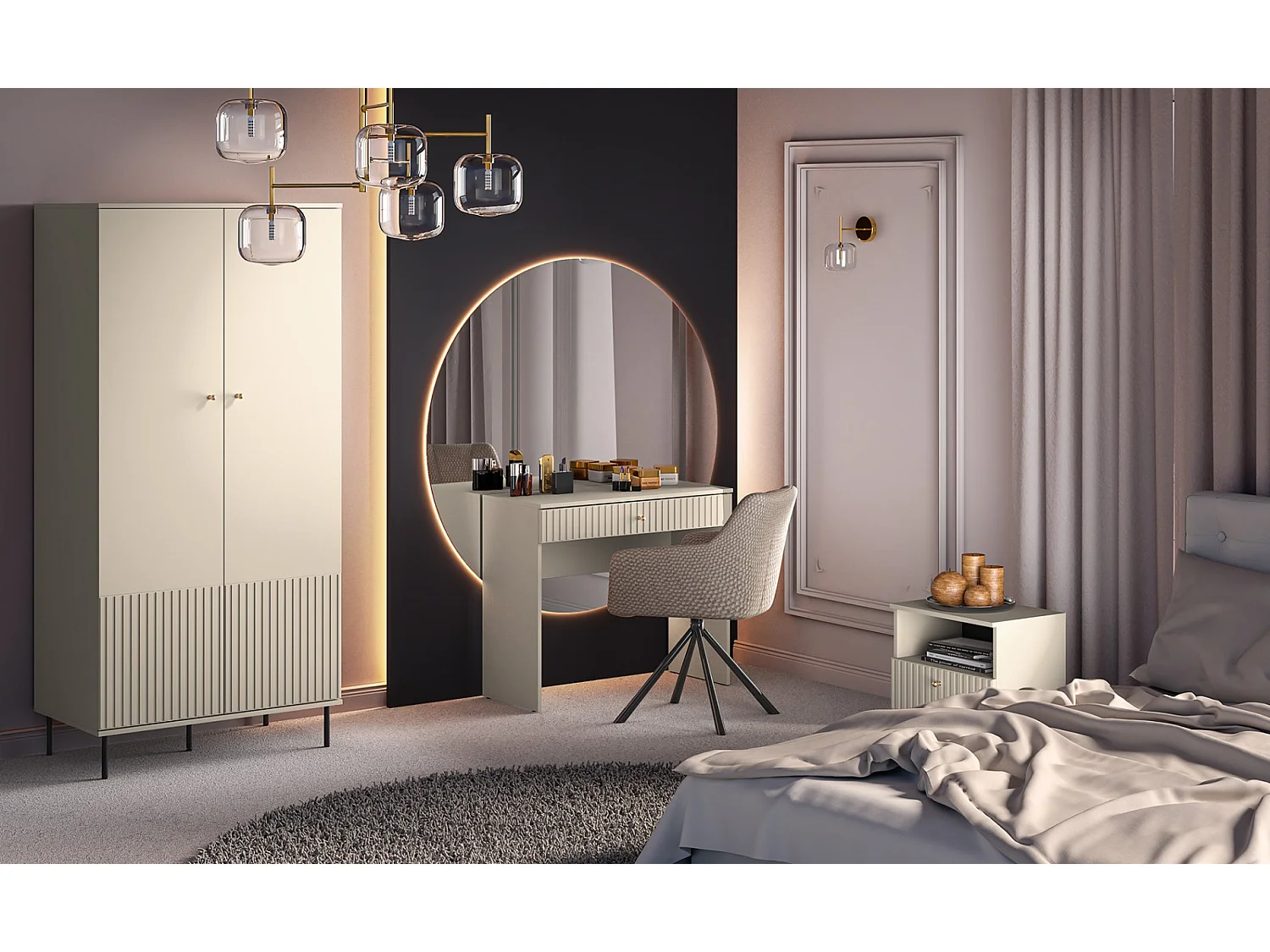 Table de chevet avec tiroir - 50 cm - beige - CALETTO