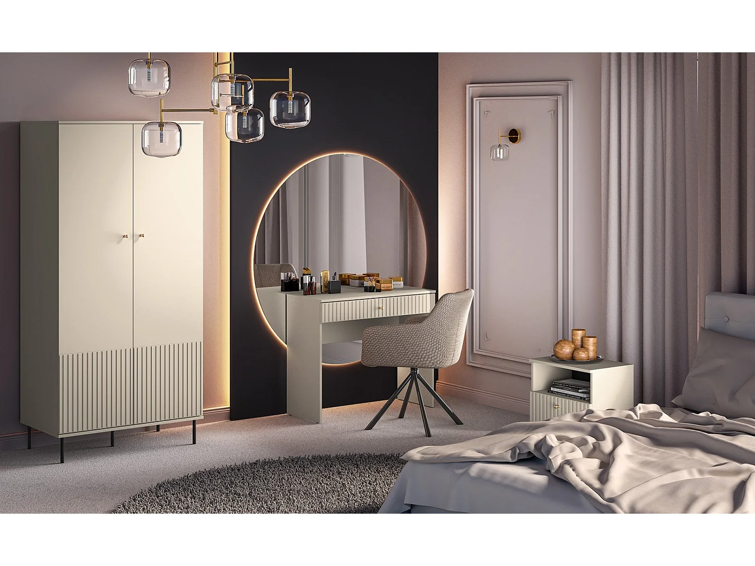 Table de chevet avec tiroir - 50 cm - beige - CALETTO