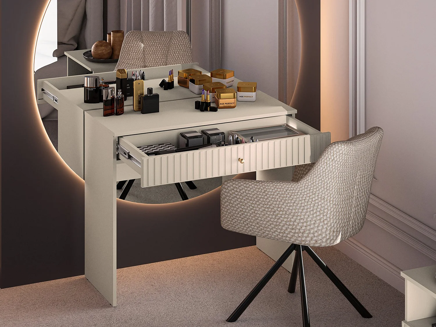 Kaptafel met lade - 92 cm - beige - CALETTO