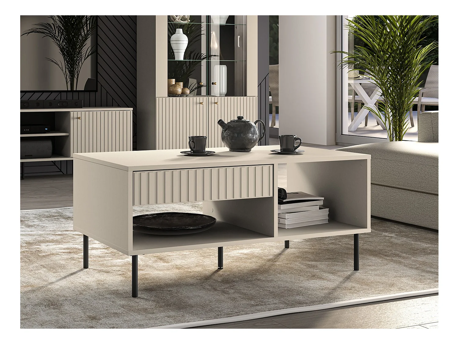 Table basse avec tiroir - 100 cm - beige - CALETTO