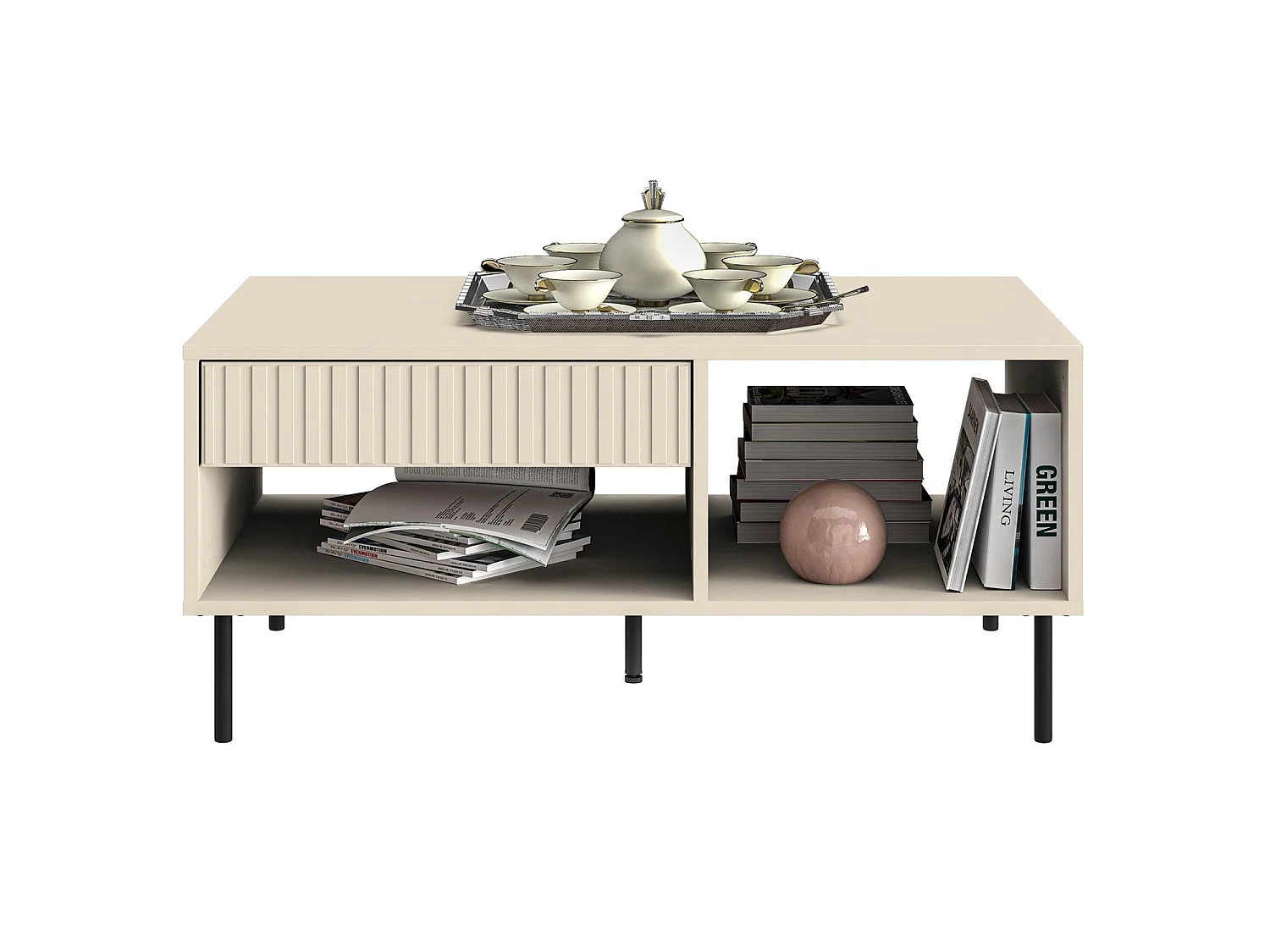 Table basse avec tiroir - 100 cm - beige - CALETTO