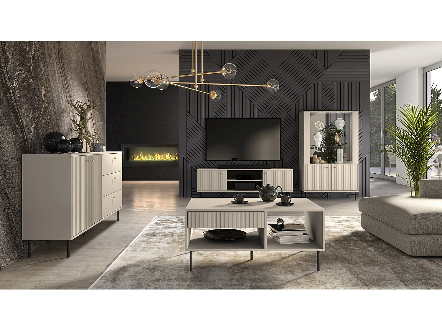 Table basse avec tiroir - 100 cm - beige - CALETTO