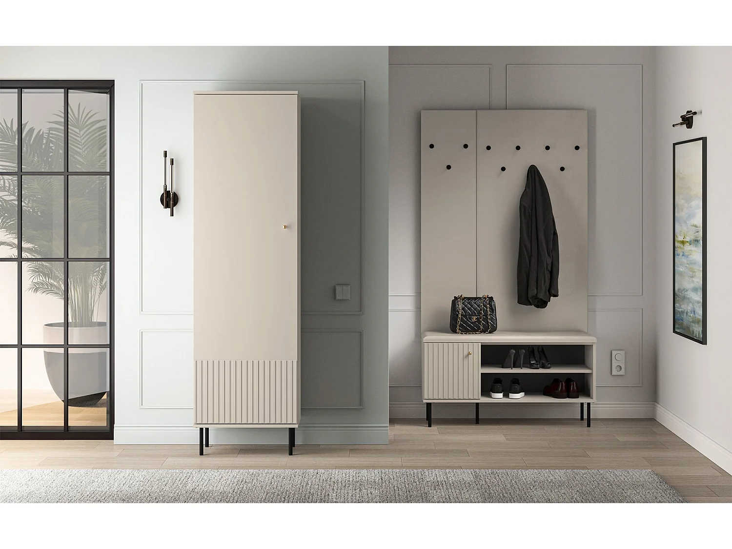 Garderobenschrank eintürig - 55 cm - Beige - CALETTO