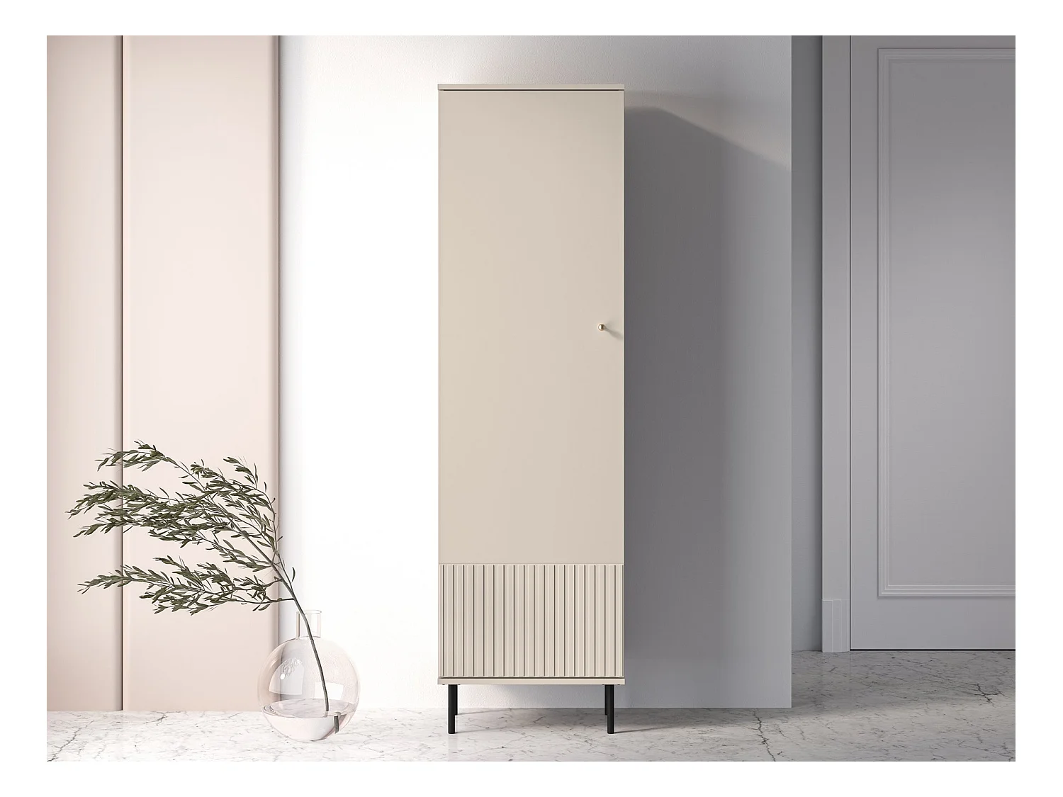 Garderobenschrank eintürig - 55 cm - Beige - CALETTO