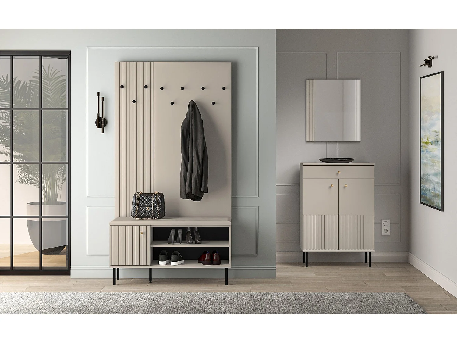 Wandgarderobe gepolstert - 68 cm - Beige - CALETTO