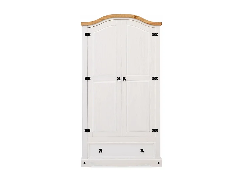 Armoire CAMPO 2 portes 1 tiroir pin massif blanc/naturel 100 x 190 x 51 cm - armoire pour vêtements avec tringle, style cottage