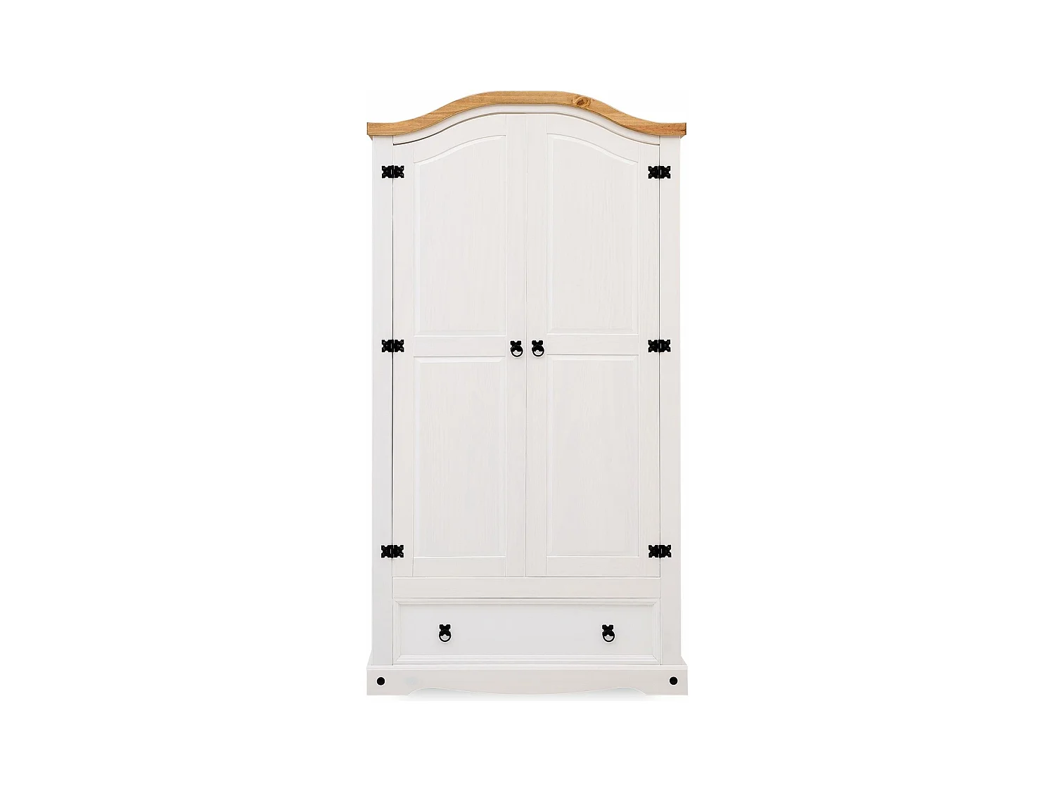 Armoire CAMPO 2 portes 1 tiroir pin massif blanc/naturel 100 x 190 x 51 cm - armoire pour vêtements avec tringle, style cottage