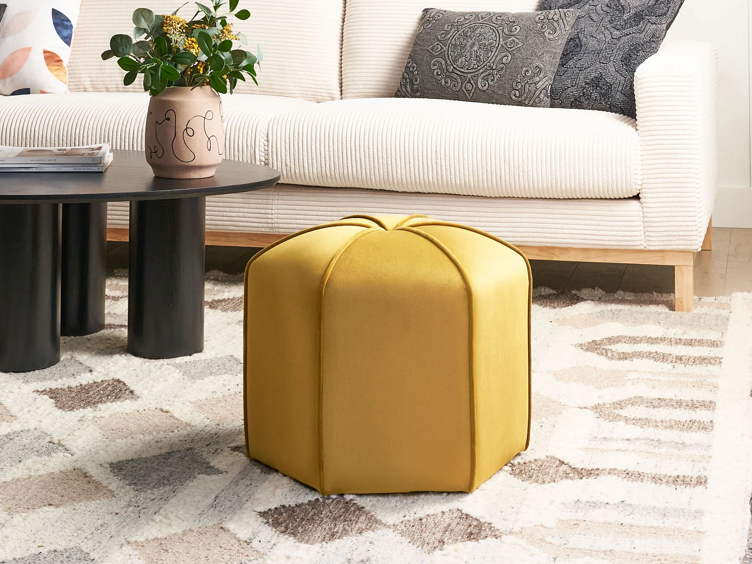Puf WISHEK Terciopelo Amarillo 45 cm 45 cm 42 cm