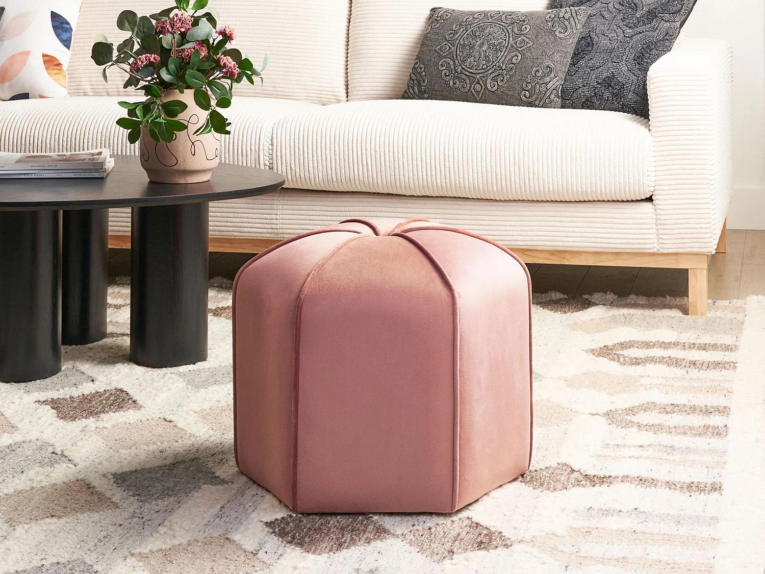 Pouf WISHEK Velluto Rosa 45 cm 45 cm 42 cm