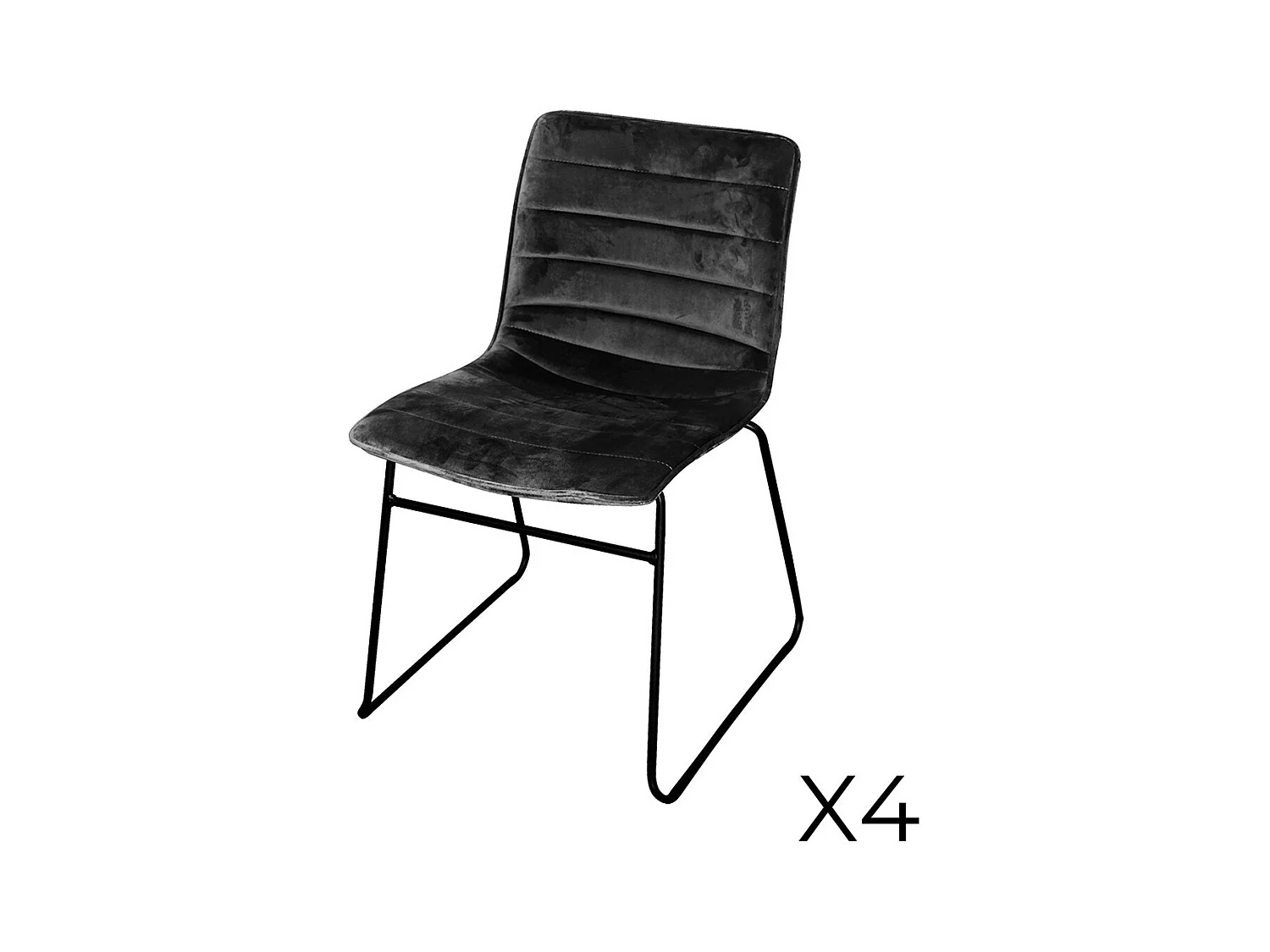 Lot de 4 chaises en velours côtelé noir collection NETS style industriel