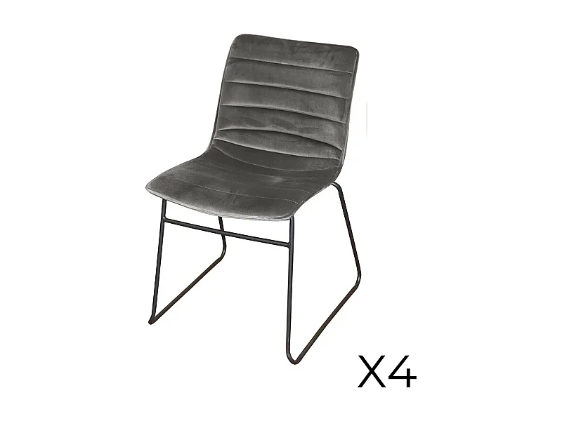 Lot de 4 chaises en velours côtelé gris collection NETS style industriel