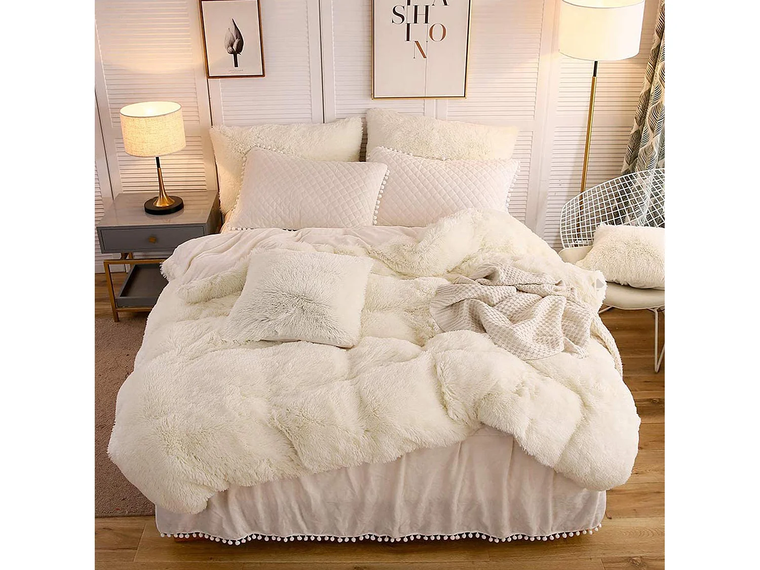 Parure de lit 240x220 cm 65x65 cm en polyester MARIE crème 3 pièces