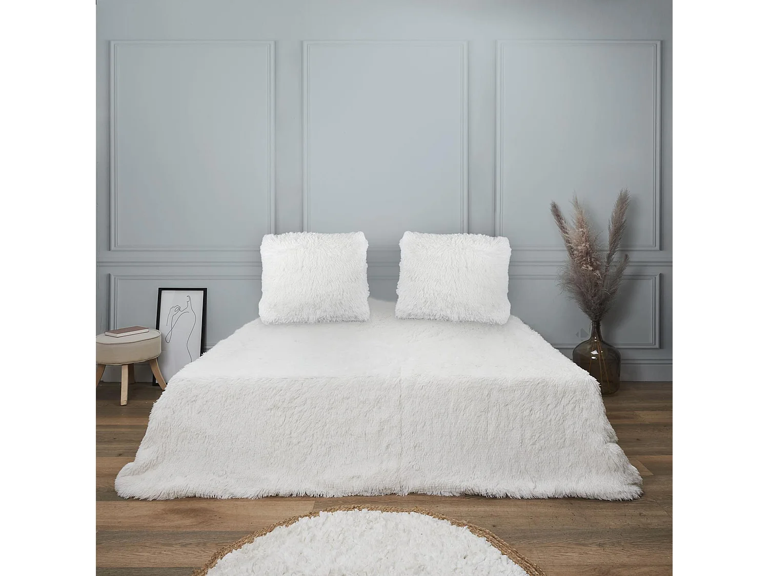 Parure de lit 240x220 cm 65x65 cm en polyester MARIE crème 3 pièces