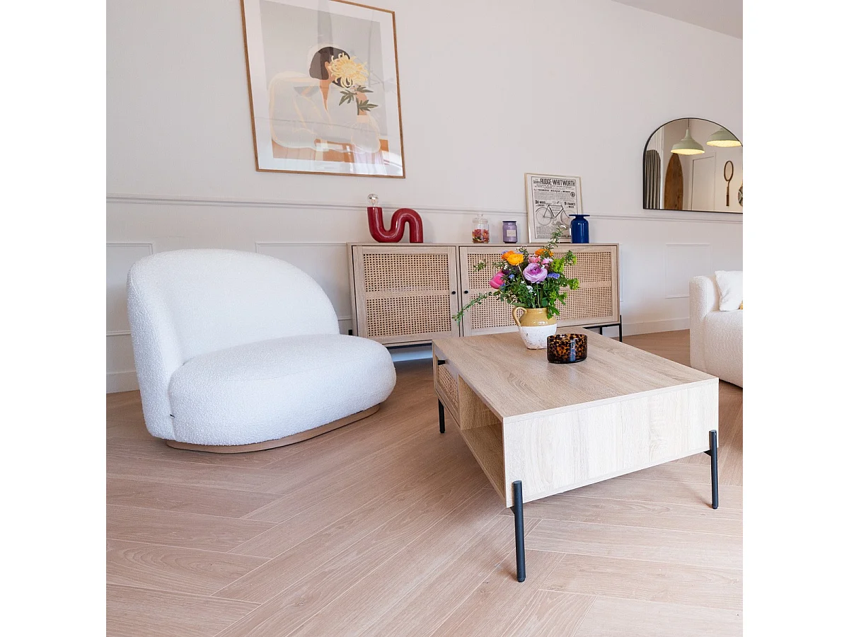 Fauteuil en tissu bouclette beige - Colette