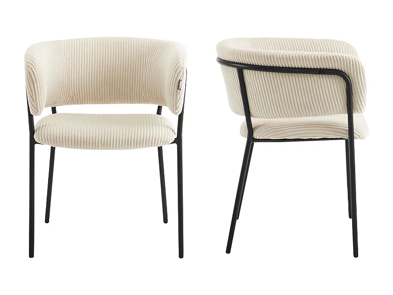 Lot de 2 fauteuils de table en velours côtelé beige, piètement chromé - Malone