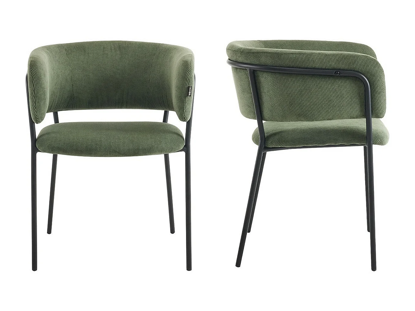 Lot de 2 fauteuils de table en velours côtelé vert, piètement noir - Malone