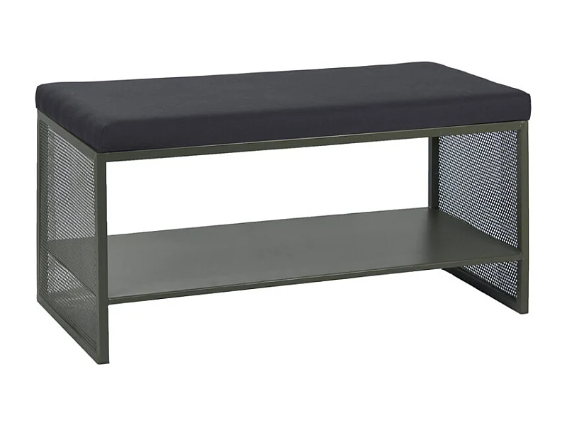 Banc entrée L. 102 cm en métal ajouré vert foncé et tissu - LONE 6986