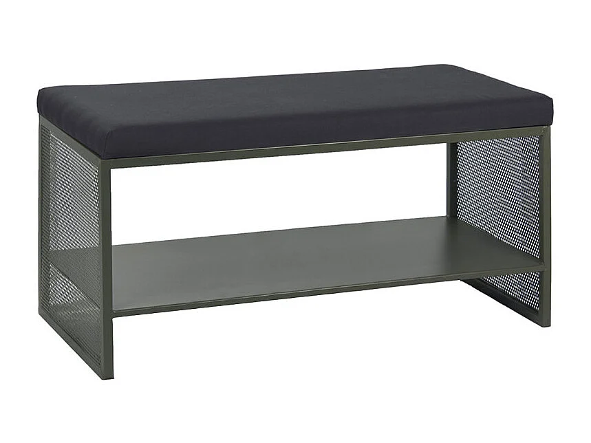 Banc entrée L. 102 cm en métal ajouré vert foncé et tissu - LONE 6986