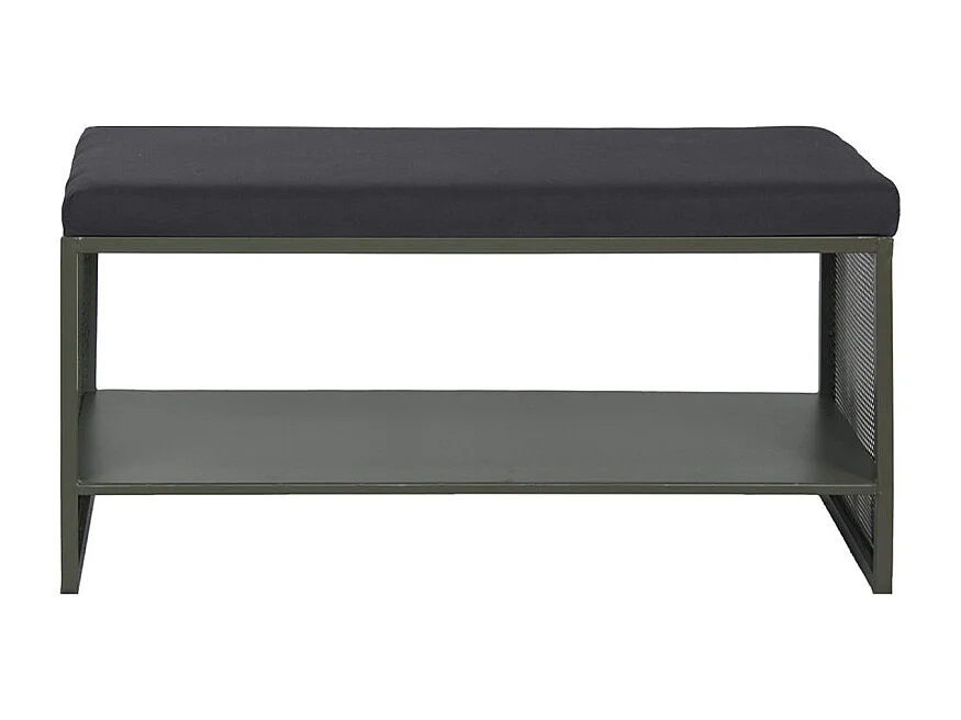 Banc entrée L. 102 cm en métal ajouré vert foncé et tissu - LONE 6986