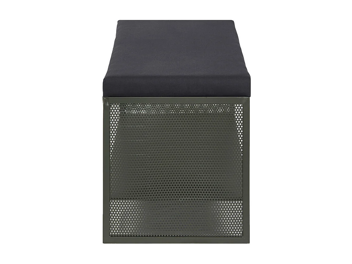Banc entrée L. 102 cm en métal ajouré vert foncé et tissu - LONE 6986