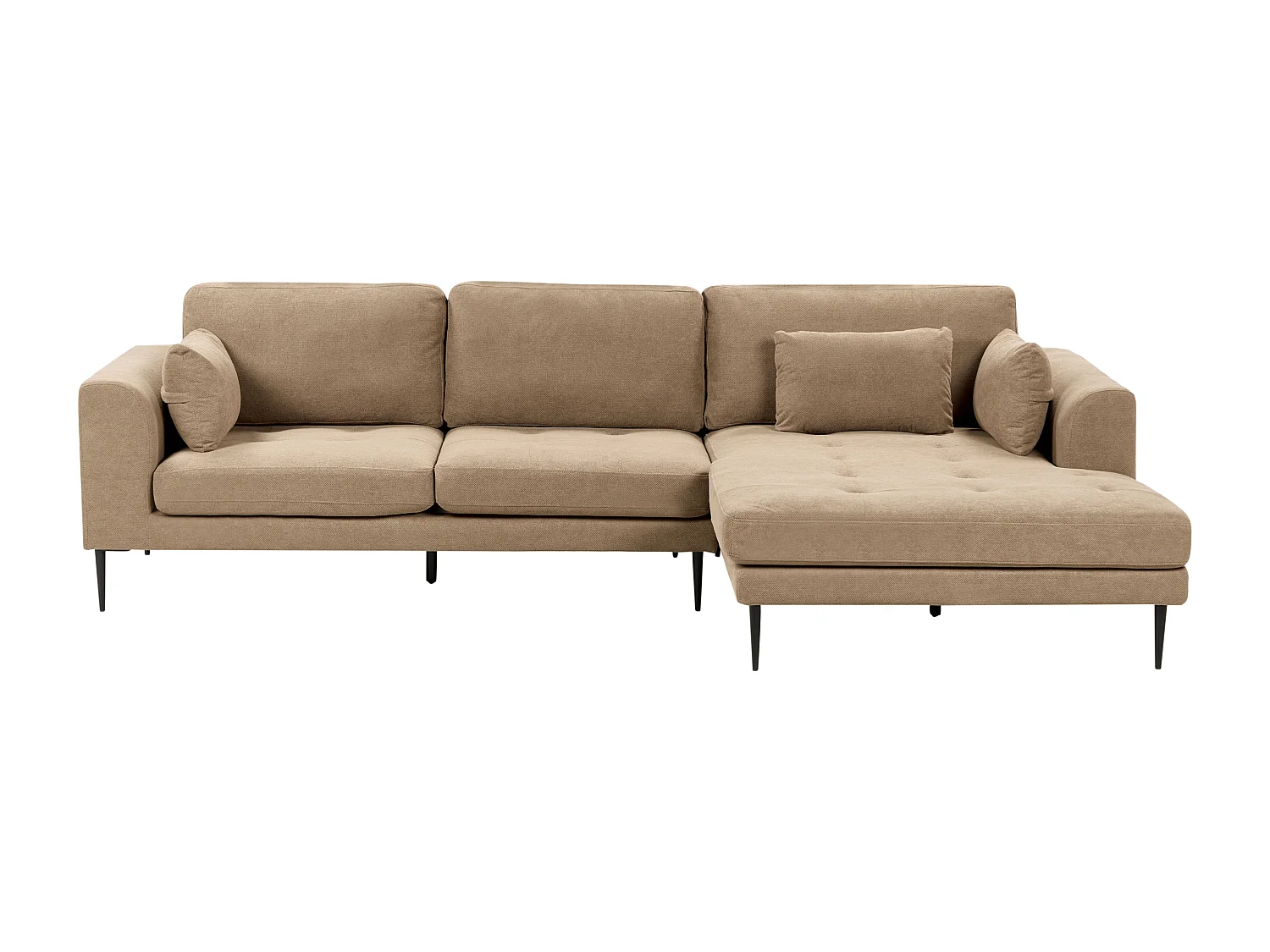 Canapé d'Angle Côté Gauche 3 Places Rembourré en Tissu Marron Clair Flam