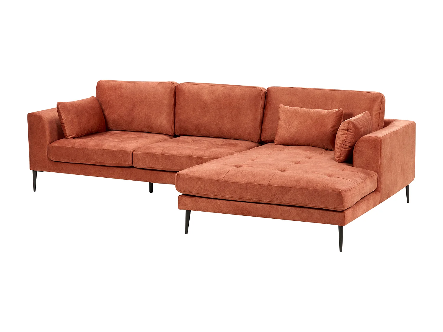 Canapé d'Angle Côté droite 3 Places Rembourré en Velours Orange Flam